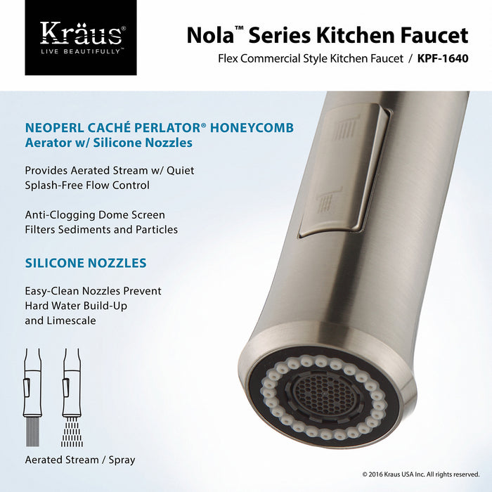 KRAUS KPF-1640SS Nola Flex Single-Handle Commercial Style Kitchen Faucet with Dual-Function Sprayer in Stainless Steel