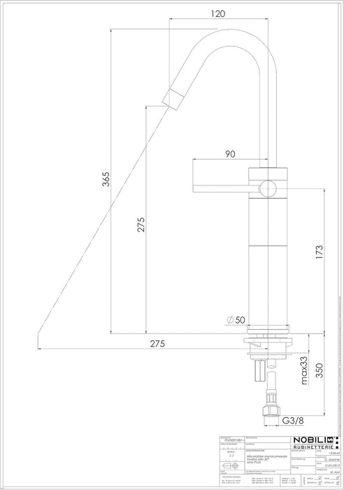 Nobili Rubinetterie PL00158CR Plus Single Lever Mixer Tap for Washbasin/Sink High Spout 30 Chrome