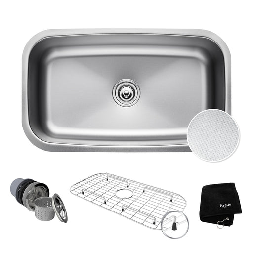 KRAUS KBU14E Outlast MicroShield Scratch-Resist Stainless Steel Undermount Single Bowl Sink, 31.5" 16 Gauge, Premier Series