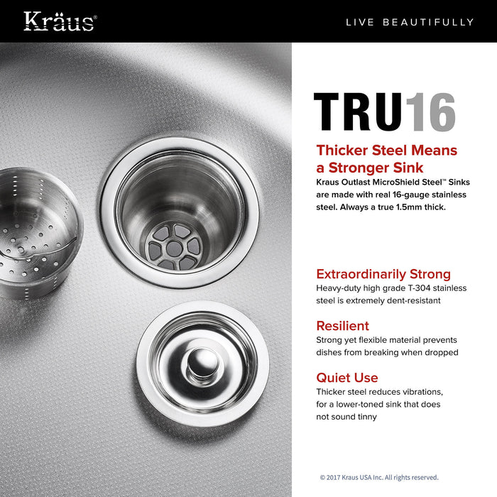 KRAUS KBU22E Outlast MicroShield Scratch-Resist Stainless Steel Undermount 50/50 Double Bowl Sink, 32" 16 Gauge, Premier Series