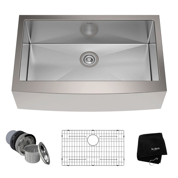 KRAUS KHF200-33 33 Inch Farmhouse Single Bowl Stainless Steel Kitchen Sink with NoiseDefend Soundproofing