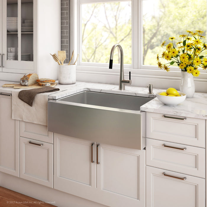 KRAUS KHF200-33 33 Inch Farmhouse Single Bowl Stainless Steel Kitchen Sink with NoiseDefend Soundproofing