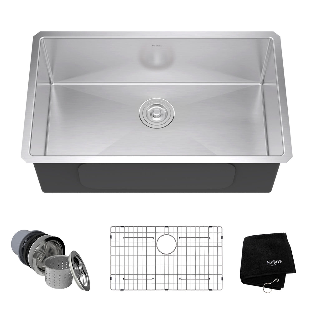 KRAUS KHU100-30 30 Inch Undermount Single Bowl 16 Gauge Stainless Steel Kitchen Sink with NoiseDefend Soundproofing