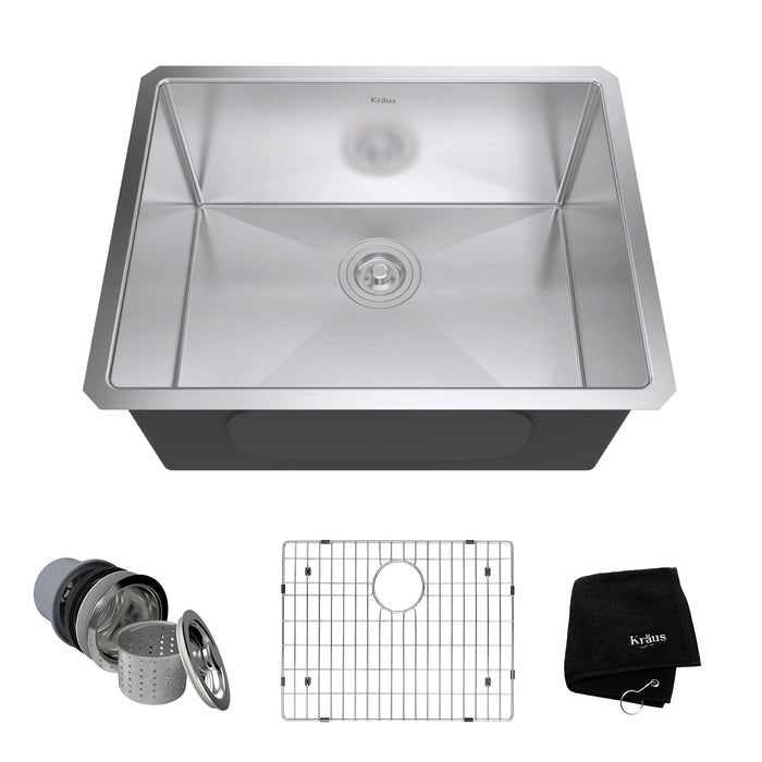 KRAUS KHU101-23 23 Inch Undermount Single Bowl 16 Gauge Stainless Steel Kitchen Sink with NoiseDefend Soundproofing