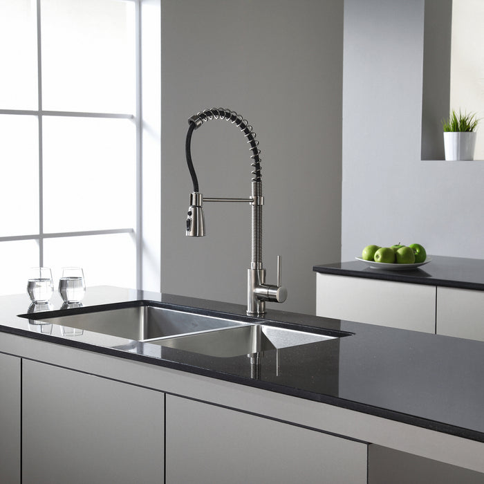 KRAUS KPF-1612SS Commercial-Style Single-Handle Kitchen Faucet with Pull Down Three-Function Sprayer in Stainless Steel
