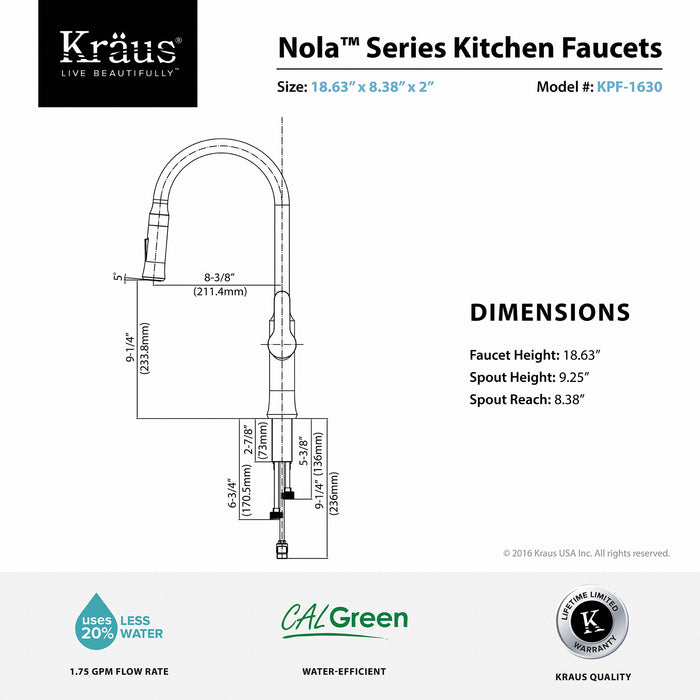 KRAUS KPF-1630CH Nola Single-Handle Kitchen Faucet with Pull Down Dual-Function Sprayer in Chrome