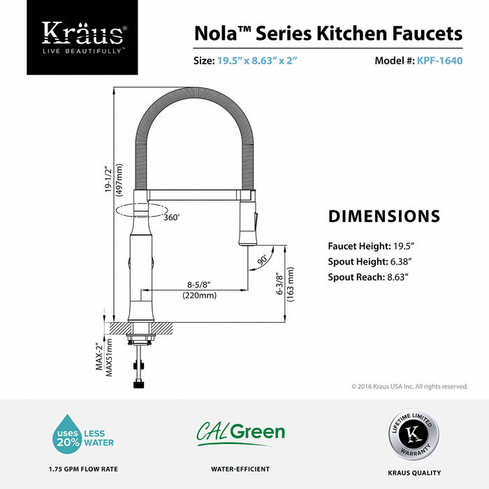 KRAUS KPF-1640SS Nola Flex Single-Handle Commercial Style Kitchen Faucet with Dual-Function Sprayer in Stainless Steel