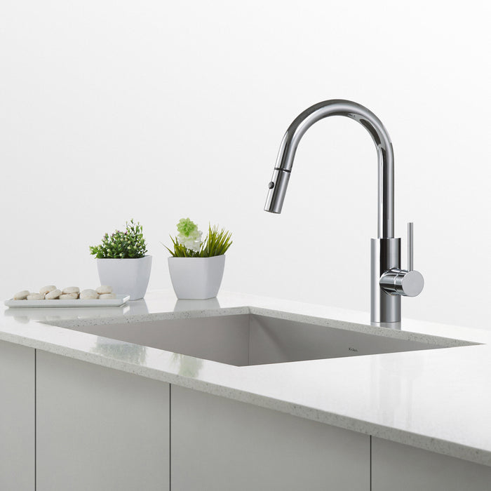 KRAUS Oletto Single-Handle Kitchen Faucet with Pull Down Dual-Function Sprayer in Chrome