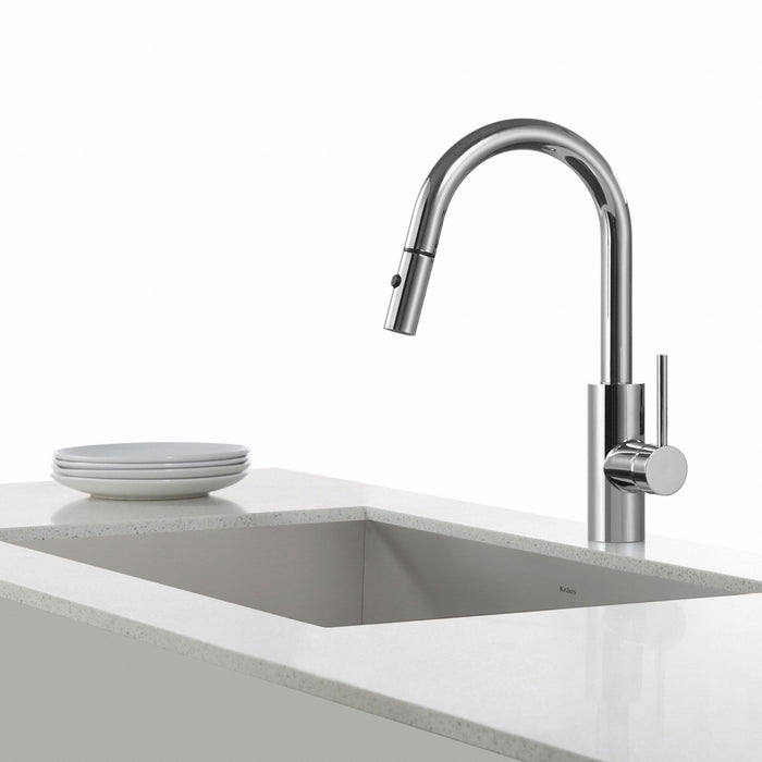 KRAUS Oletto Single-Handle Kitchen Faucet with Pull Down Dual-Function Sprayer in Chrome