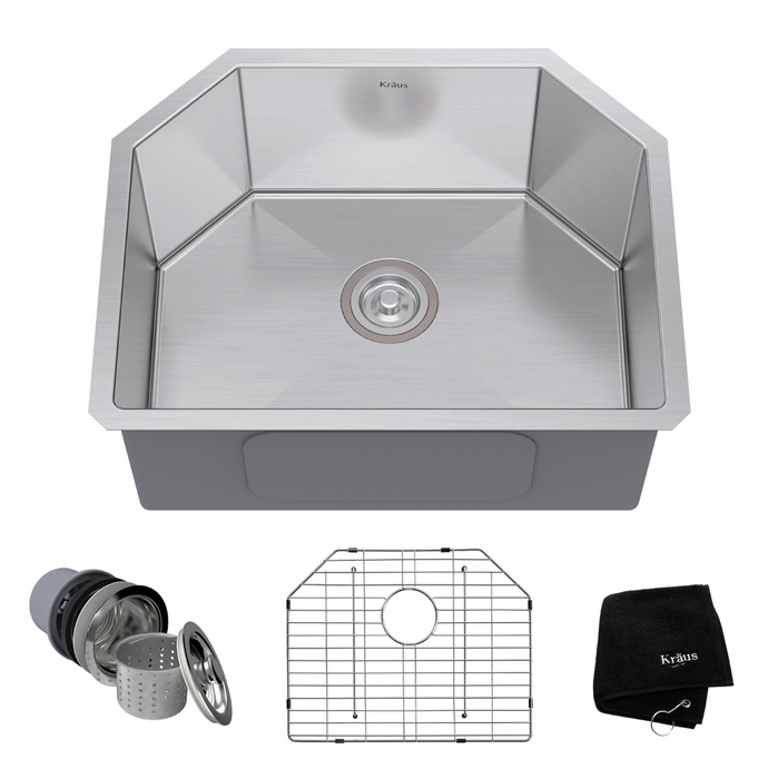 KRAUS KHU122-23 23 Inch Undermount Single Bowl 16 Gauge Stainless Steel Kitchen Sink with NoiseDefend Soundproofing