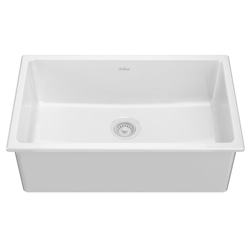 KRAUS 30” Drop-In Undermount Fireclay Single Bowl Kitchen Sink in Gloss White